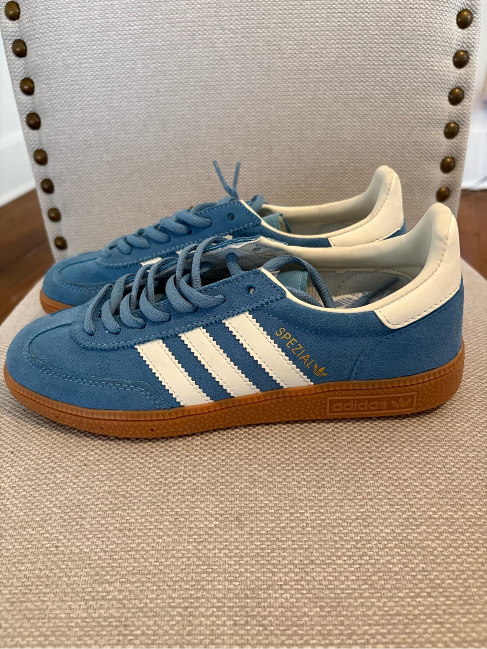 adidas Spezial Suede Sneakers in Blue, White & Gum bottom